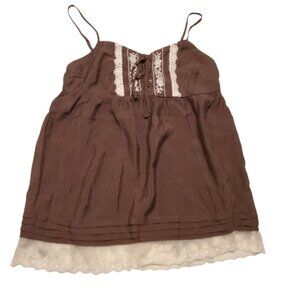 Edge Brown Lace Cami with Embroidery and Lace Detail